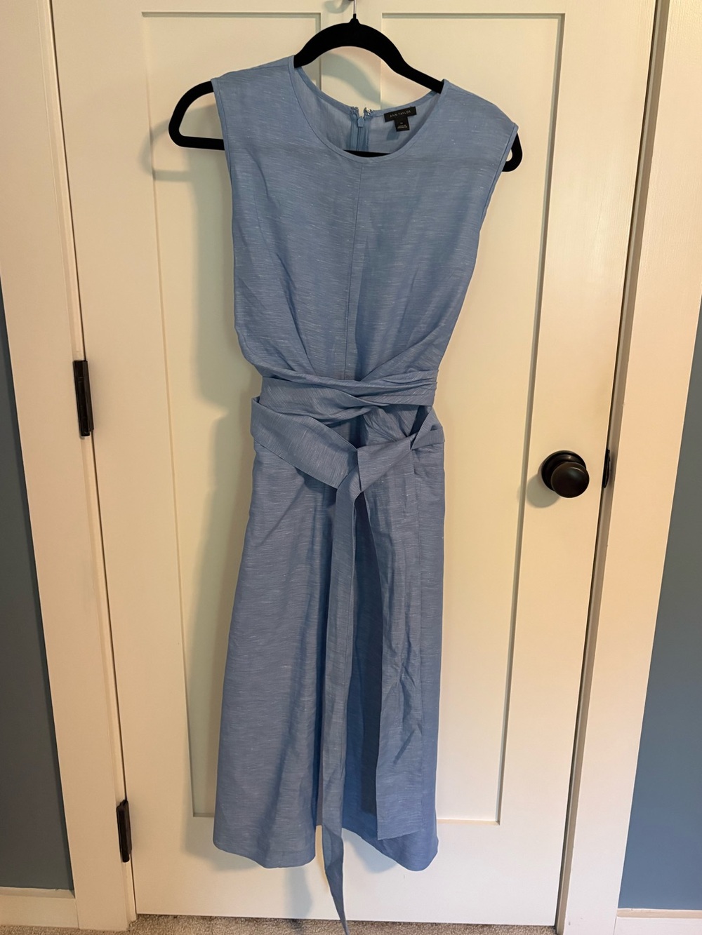 Ann Taylor Sky Blue Sleeveless Tie-Waist Dress